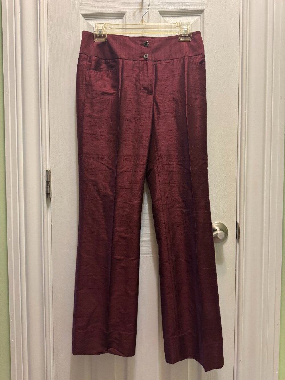 DOLCE&GABBANA Straight Leg Silk Pants, Burgundy, Size EU40